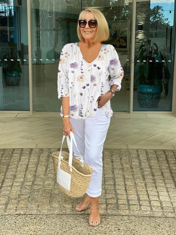 Valentina | Top Floral en Coton et Lin