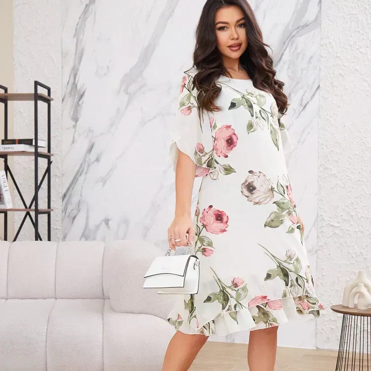 Levana | Robe en Chiffon Floral Superposée