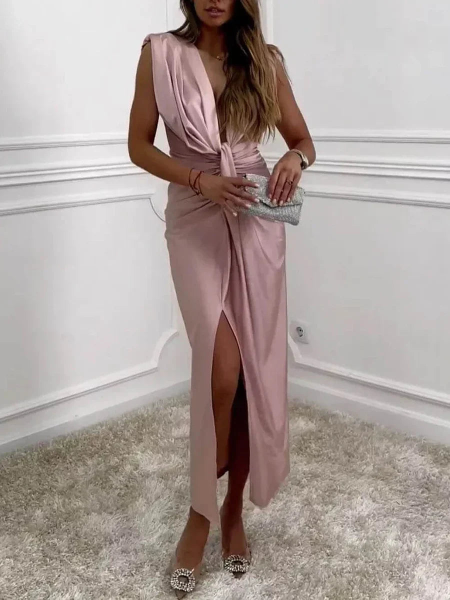 Jolira – Robe Midi Classique Avec Fente Drapée