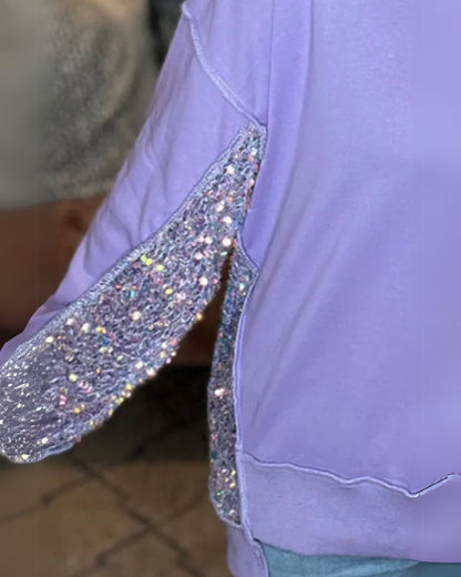LAREI - SWEATSHIRT À PAILLETTES AVEC BOUTONNAGE PARTIEL