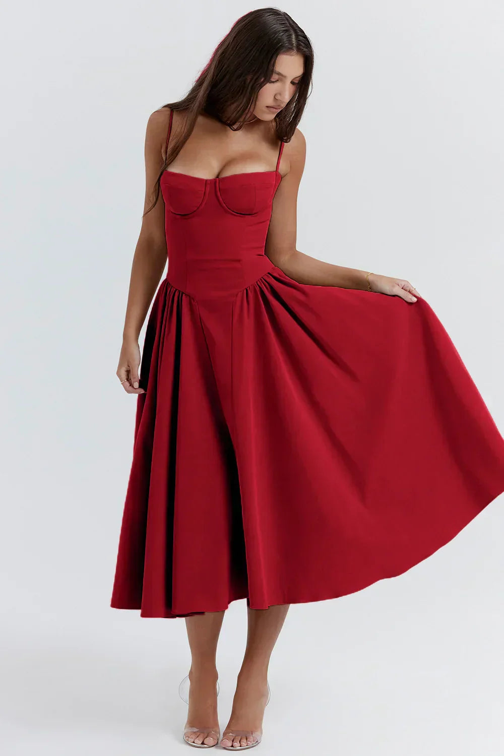 Riley™ | Robe midi sans manches avec corset