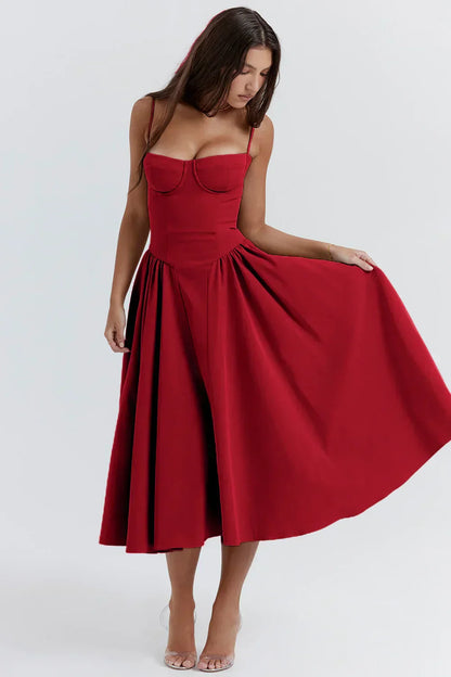 Riley™ | Robe midi sans manches avec corset