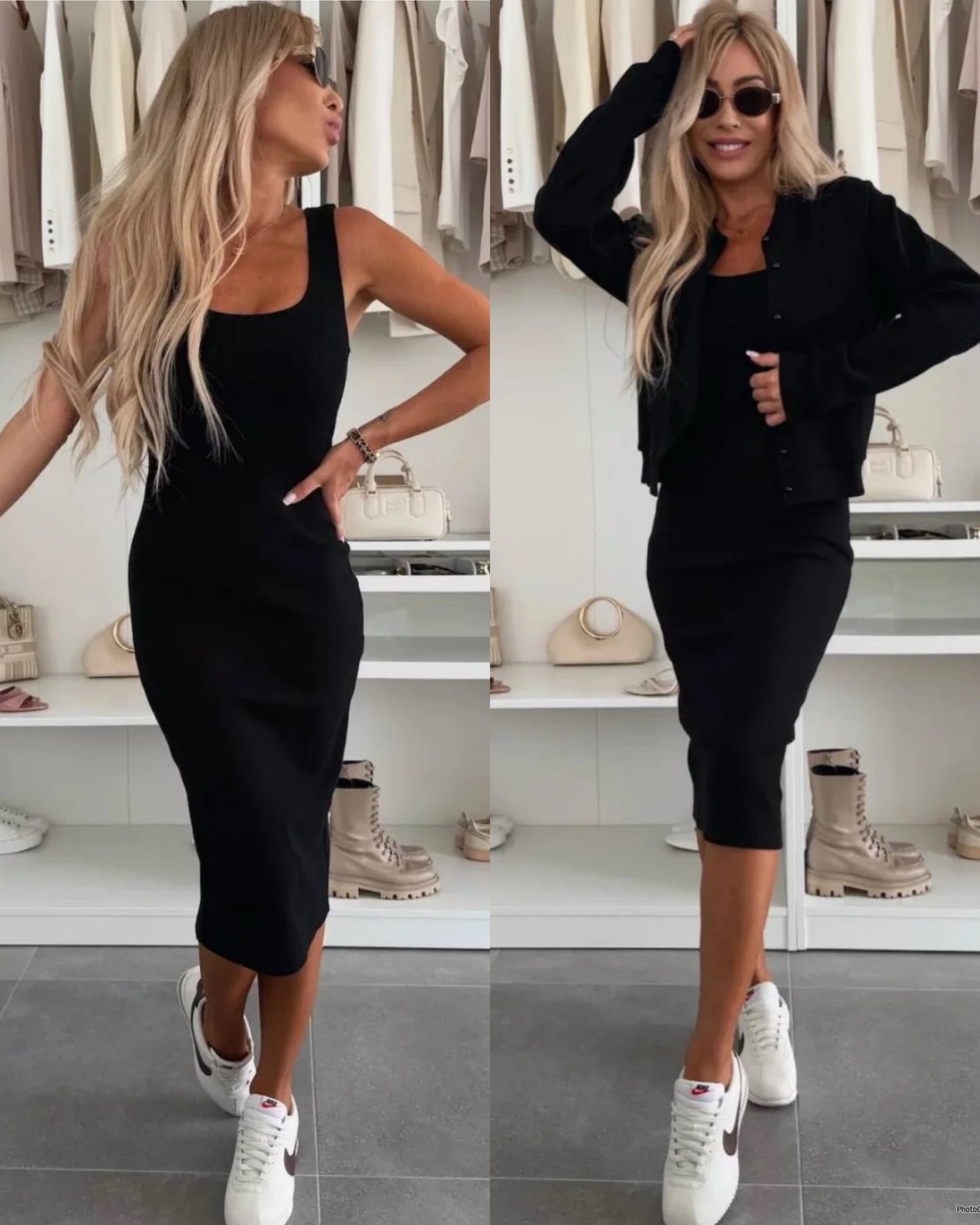 Karin | Ensemble Robe Midi en Maille Côtelée & Veste Bomber