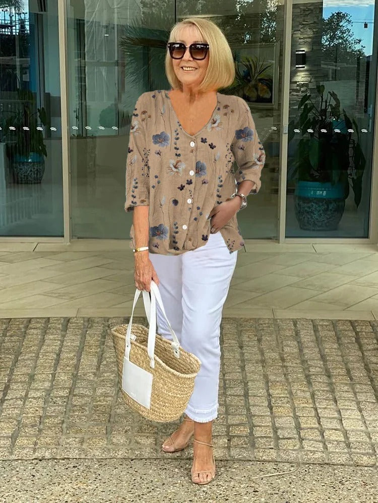 Valentina | Top Floral en Coton et Lin