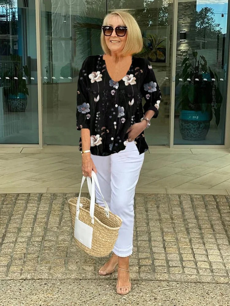 Valentina | Top Floral en Coton et Lin