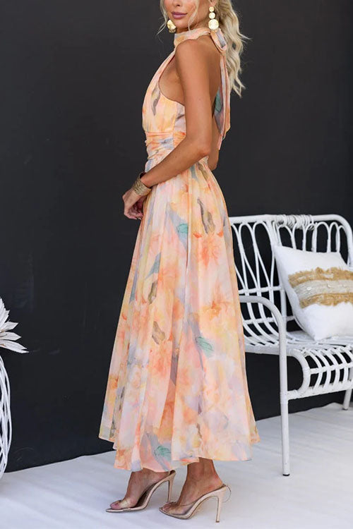 Luna Bennett | Robe Maxi Halter Aquarelle
