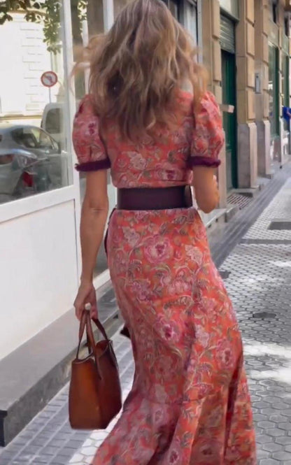 Quinn™ | Robe Maxi Rose Élegante à Manches Courtes