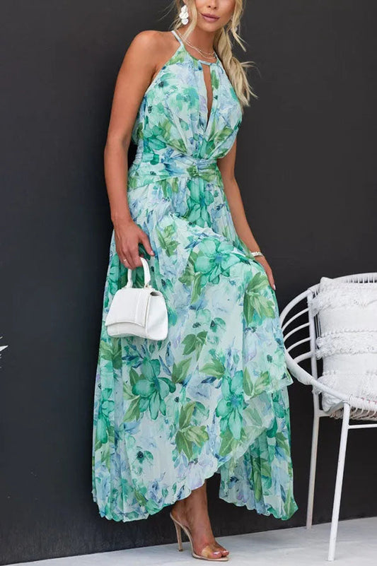 Marlee™ | Robe Midi Plissée avec Décolleté Floral Élégant