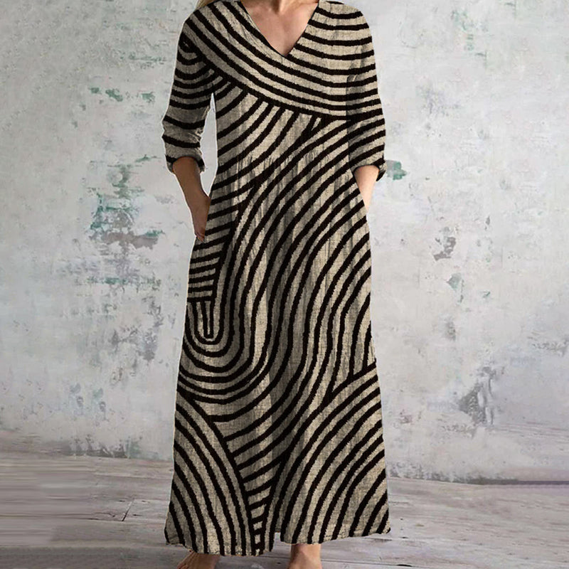 Evely™ | Robe Maxi Rayée Élégante à Col V