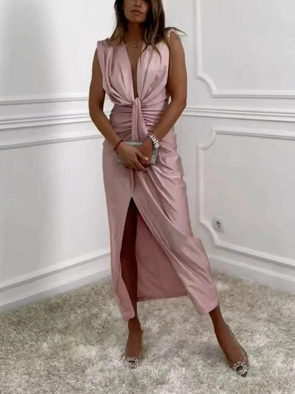 Jolira – Robe Midi Classique Avec Fente Drapée
