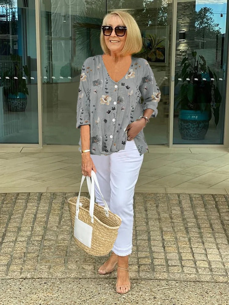 Valentina | Top Floral en Coton et Lin
