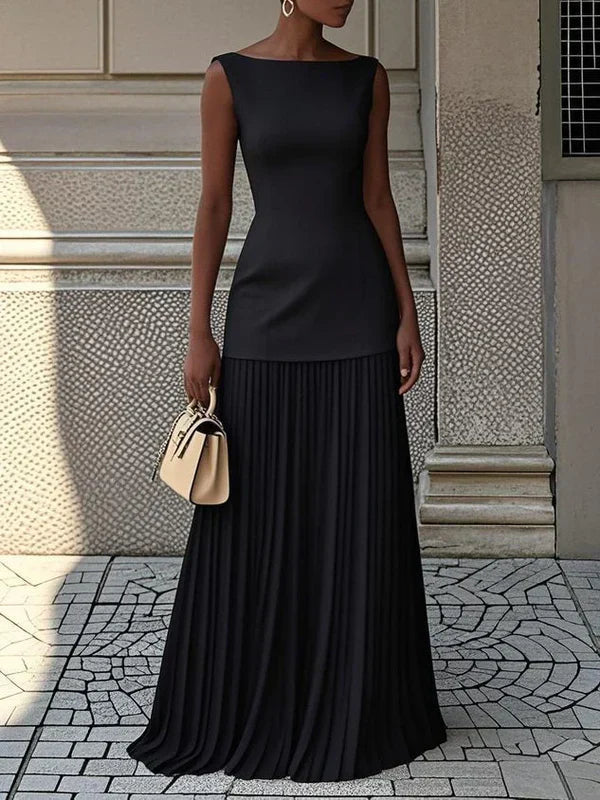 Avenya – Robe Longue Plissée Sans Manches