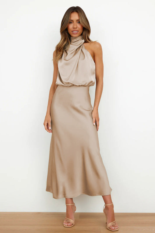 Helia™ | Robe Longue Halter Élégante et Sophistiquée