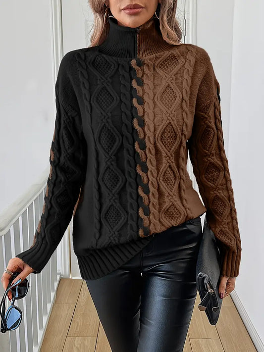 Maristelle – Pull élégant à col montant rayé