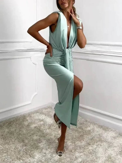 Jolira – Robe Midi Classique Avec Fente Drapée