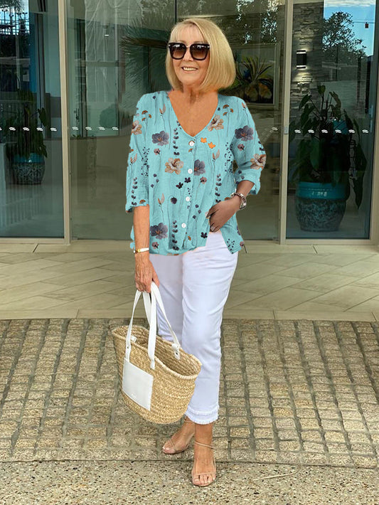 Valentina | Top Floral en Coton et Lin