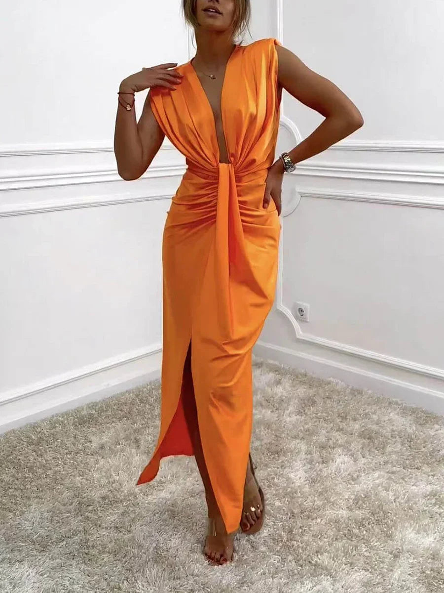 Jolira – Robe Midi Classique Avec Fente Drapée