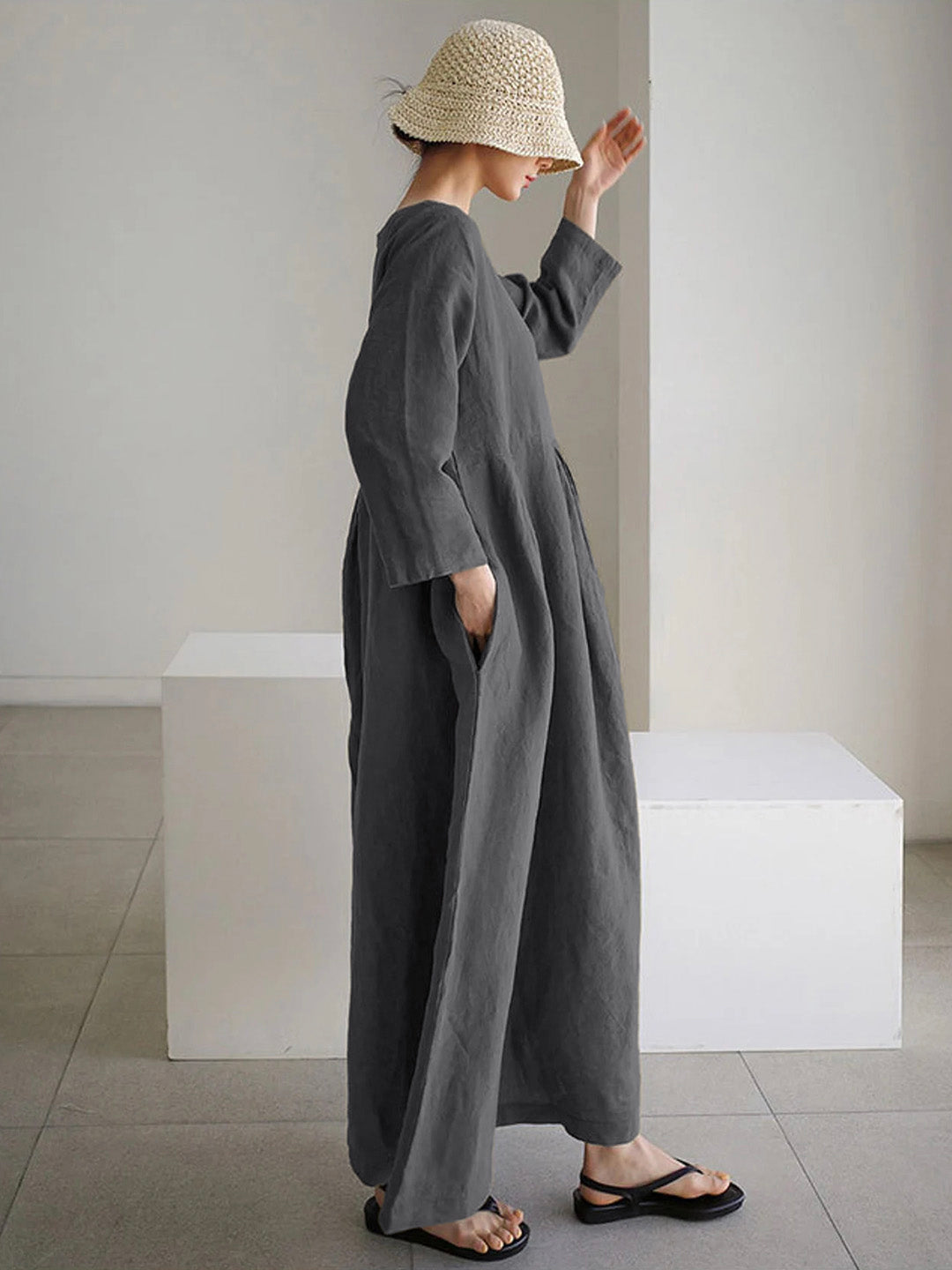 Liora | Robe ample en lin avec poches latérales