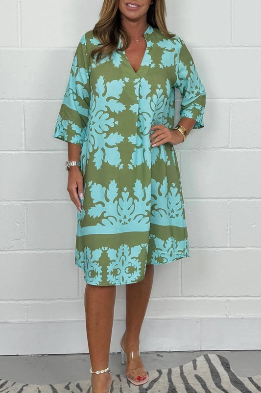 Teyra™ | Élégante Robe de Printemps avec Décolleté en V et Manches Longues