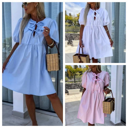 Oana - Robe Élégante Avec Nœud Papillon Et Manches Bouffantes