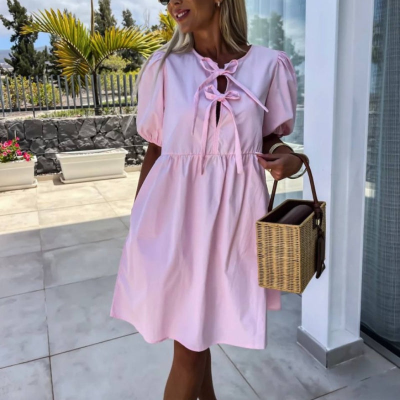 Oana - Robe Élégante Avec Nœud Papillon Et Manches Bouffantes