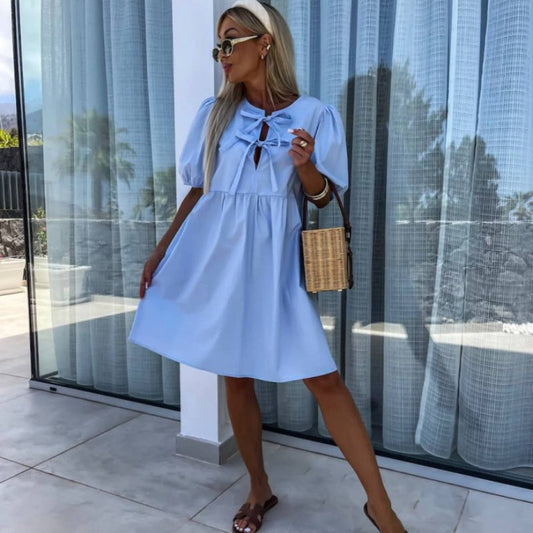 Oana - Robe Élégante Avec Nœud Papillon Et Manches Bouffantes
