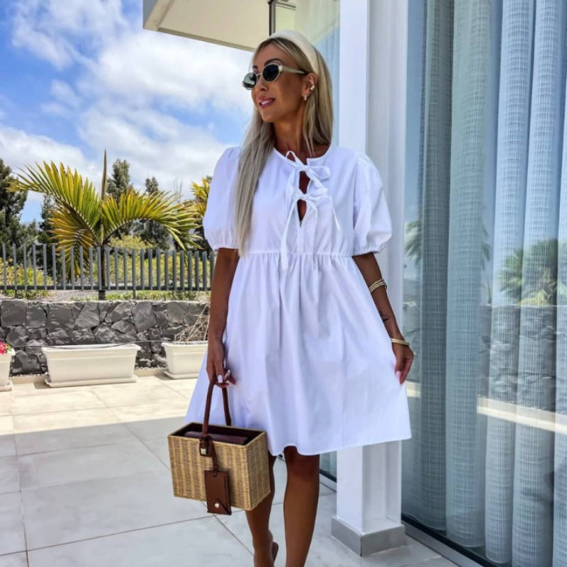 Oana - Robe Élégante Avec Nœud Papillon Et Manches Bouffantes