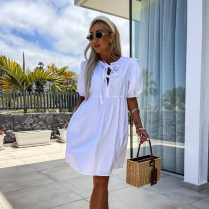 Oana - Robe Élégante Avec Nœud Papillon Et Manches Bouffantes