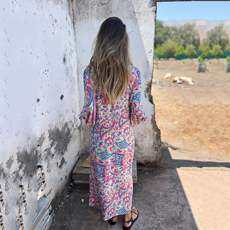 Lowri - Robe Maxi Stylée à Col V avec Poches