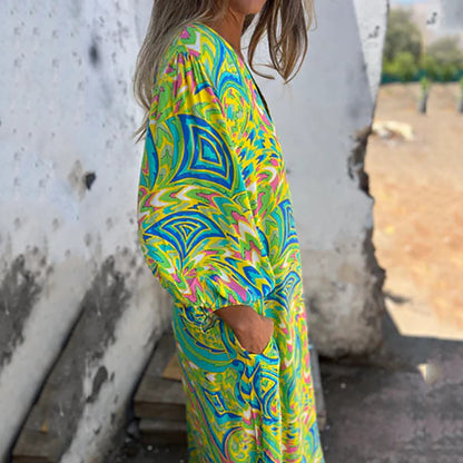 Lowri - Robe Maxi Stylée à Col V avec Poches