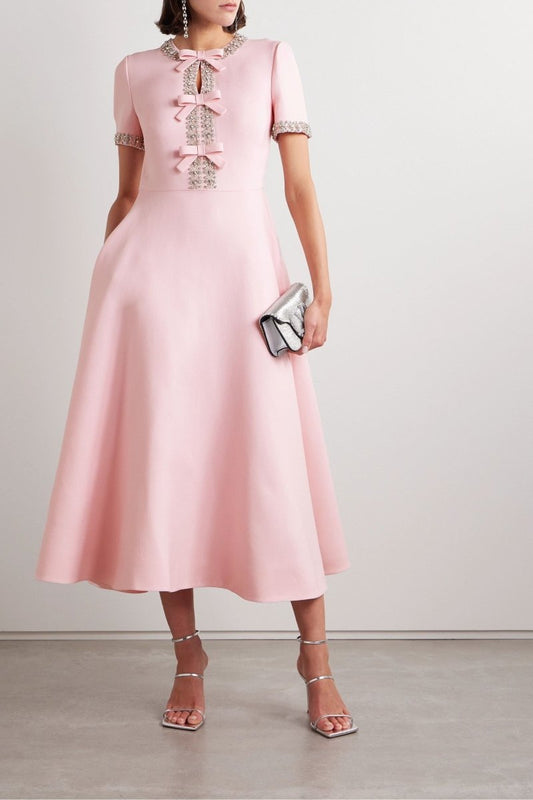 Cruzz™ | Robe Midi avec Nœud en Cristal